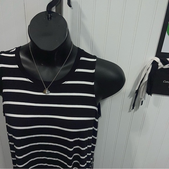 Time and Tru Black and White Striped Dress large - Picture 3 of 8